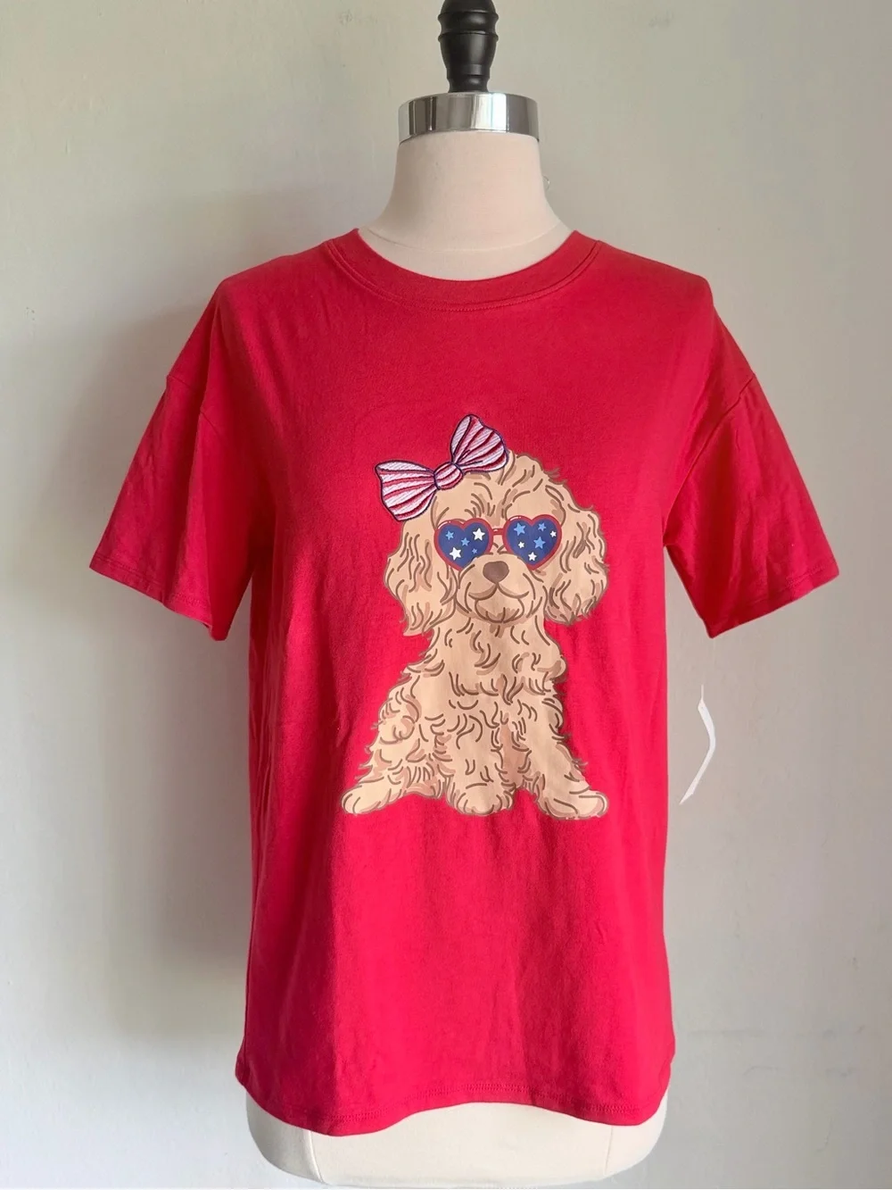 Girls' Red Puppy Graphic Short Sleeve Crewneck Tee, Sz XL NWT Americana